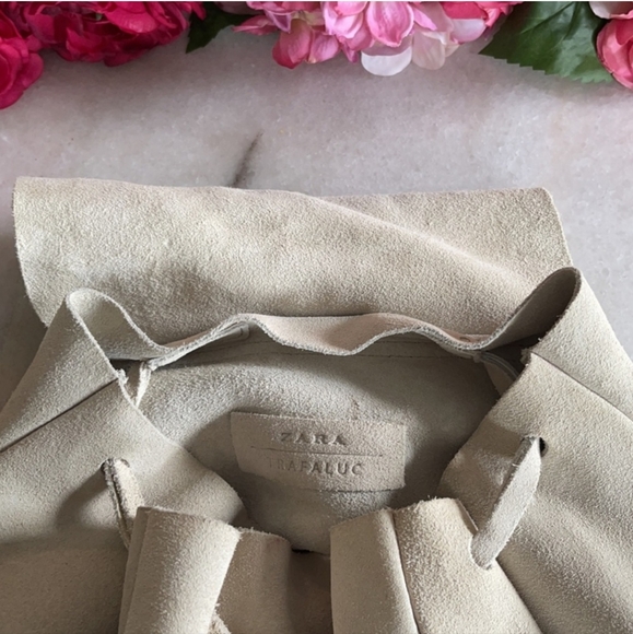 Zara Genuine Suede Cream Backpack - Picture 2 of 5